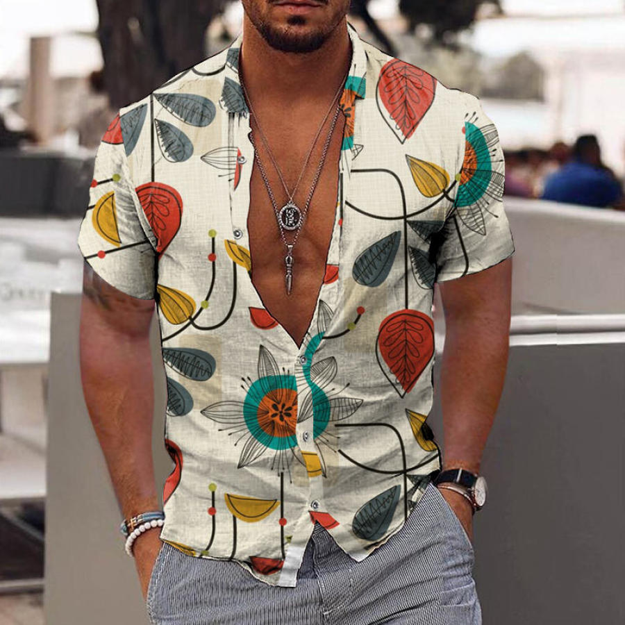 

Men's Casual Shirt Time Traveling Thru Space Print Short Sleeve Hawaiian
