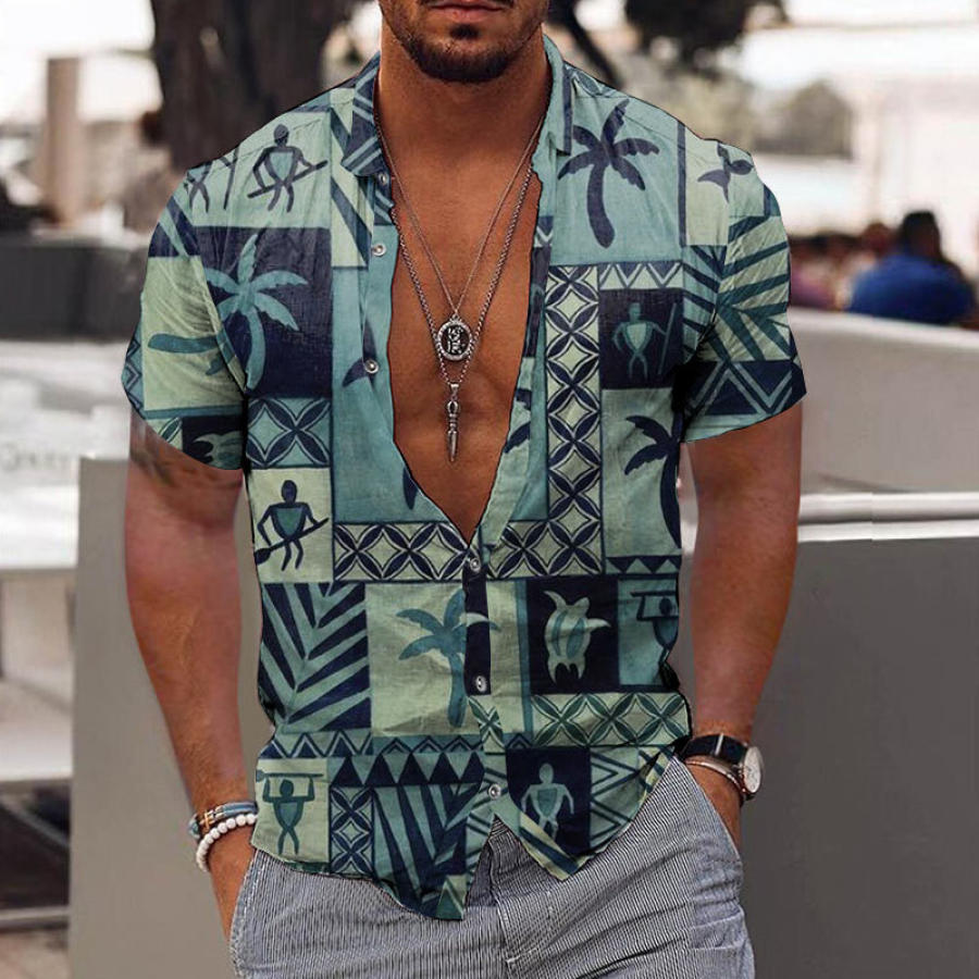 

Men's Short Sleeve Shirt Ocean Print Vacation Hawaii