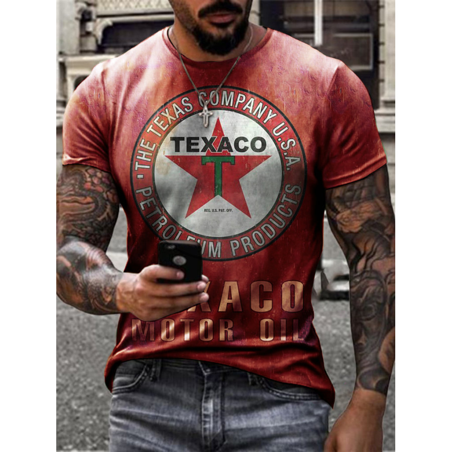 

Retro Casual Engine Oil Print T-shirt