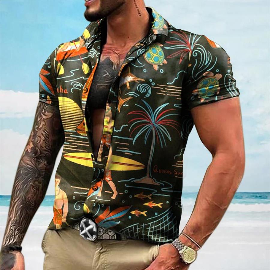 

Men's Short Sleeve Shirt Beach Surf Print Vacation Hawaii