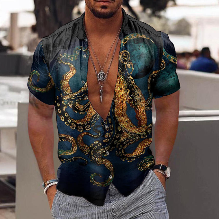 

Men's Casual Shirt Octopus Print Short Sleeve Hawaiian