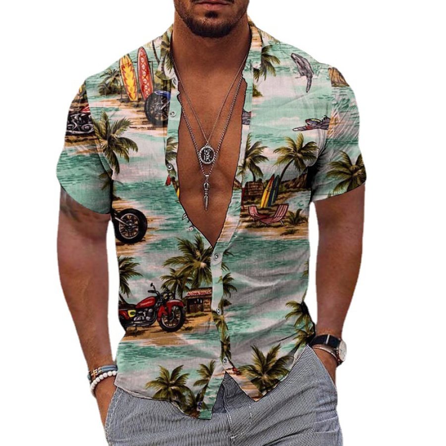 

Men's Short Sleeve Shirt Motorcycle Surf Vacation Hawaii