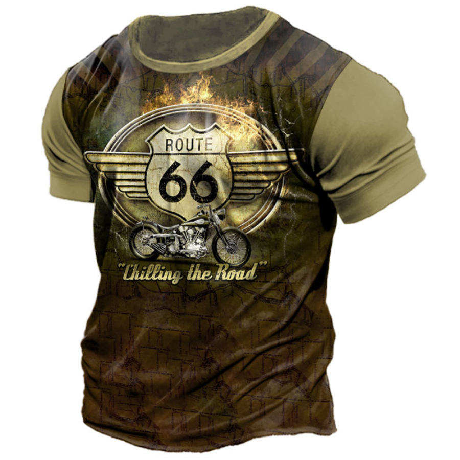

Men's Round Neck T-Shirt Motorcycle Route 66 Print Summer Short Sleeve Top