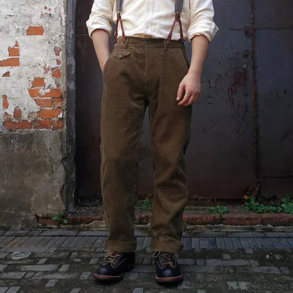Men's Pants 1920s 12oz Corduroy Farmer Work Trousers Mens Suspender Pants Vintage Overalls 20er brown All Season  - Cotosen.com
