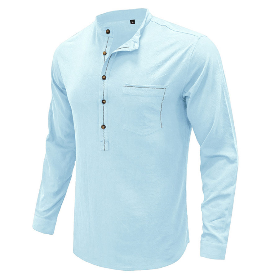 

Men's Vintage Breathable Cotton Linen Henley Collar Shirt