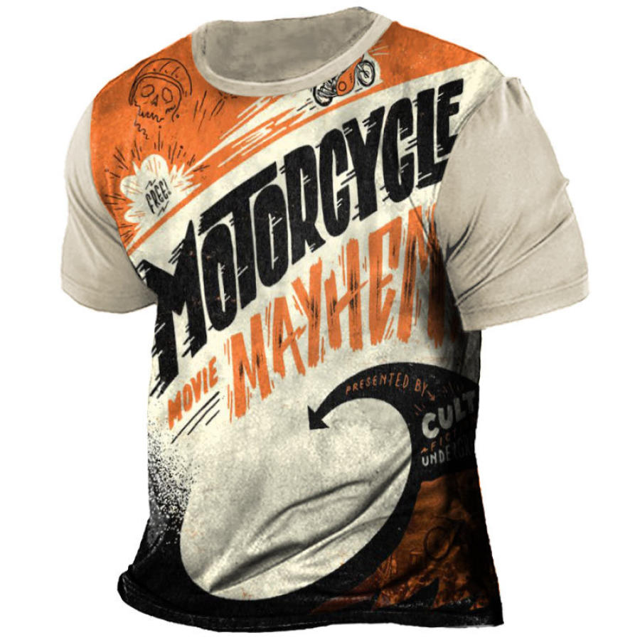 

Men's Round Neck T-Shirt Motorcycle Print Summer Short Sleeve Tops