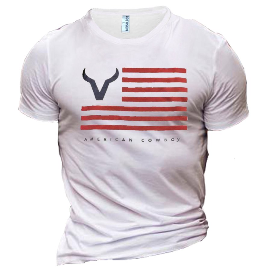 

Men's Cotton T-Shirt American Cowboy Graphic Print Western Denim T-Shirt