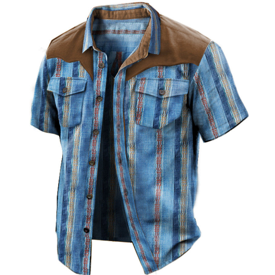 

Men's Vintage Plaid Printed Shirt Contrast Color Stitching Outdoor Shirt