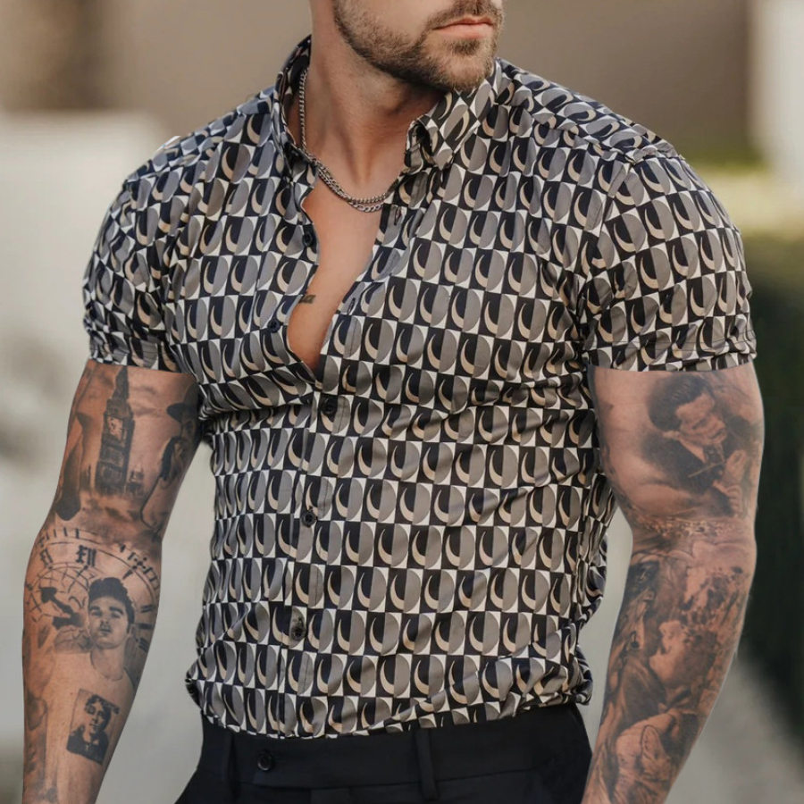 

Men's Retro Geometric Print Casual Short Sleeve Shirt