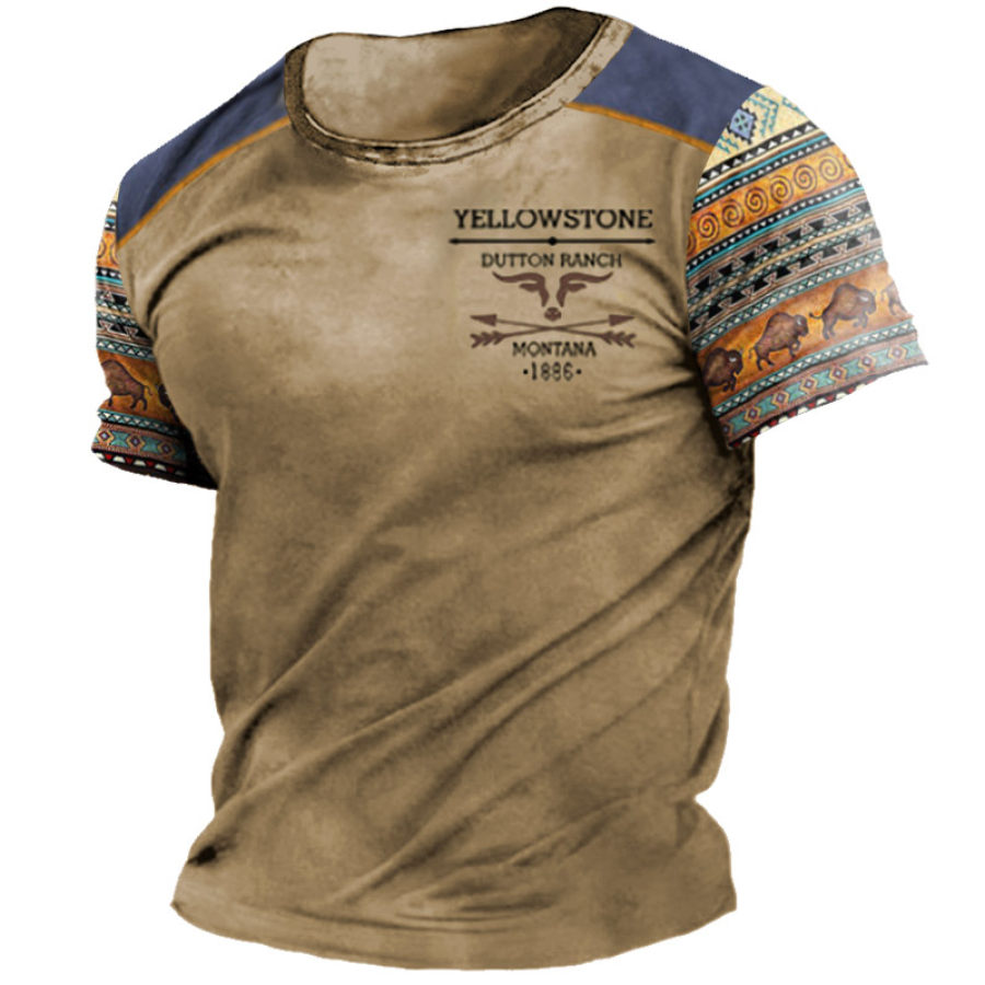 

T-shirt A Maniche Corte Da Uomo T-shirt Estiva Con Stampa Etnica Retrò Yellowstone