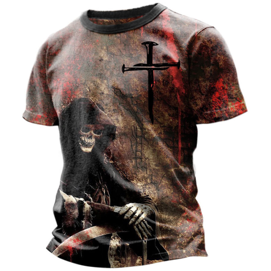 

Men's Short Sleeve T-Shirt Retro Skull Grim Reaper Print Summer Tops