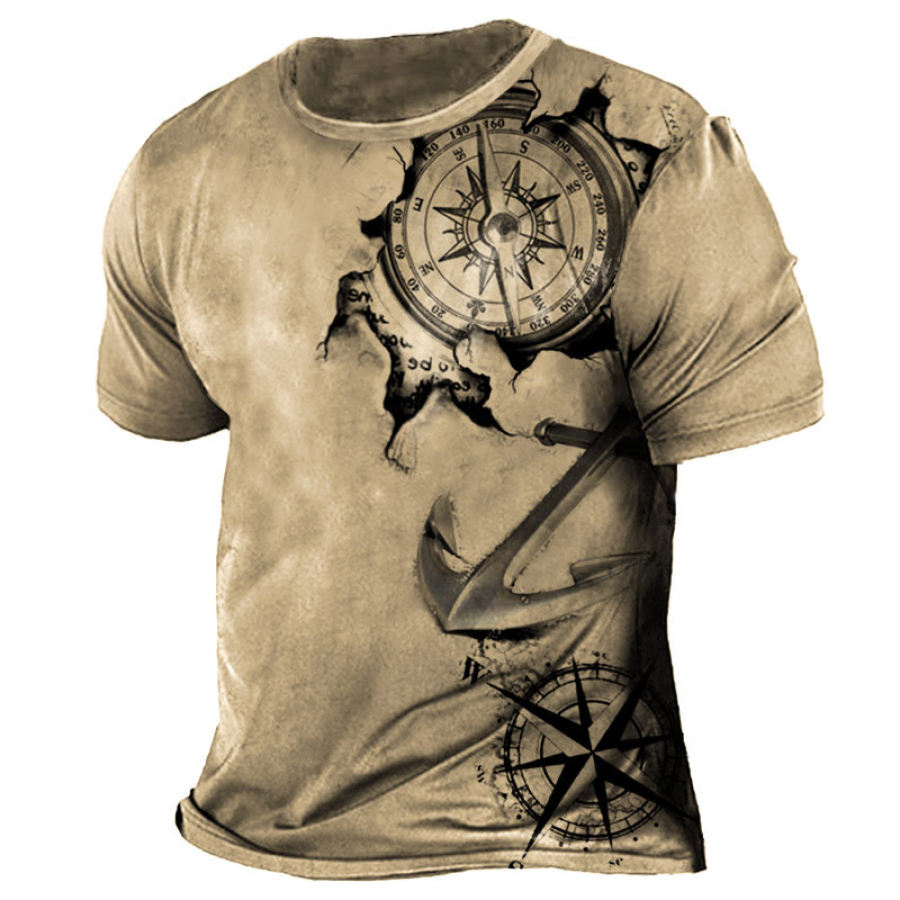 

Kurzarm-T-Shirt Für Herren Vintage-Kompass-Druck Sommer-Tops