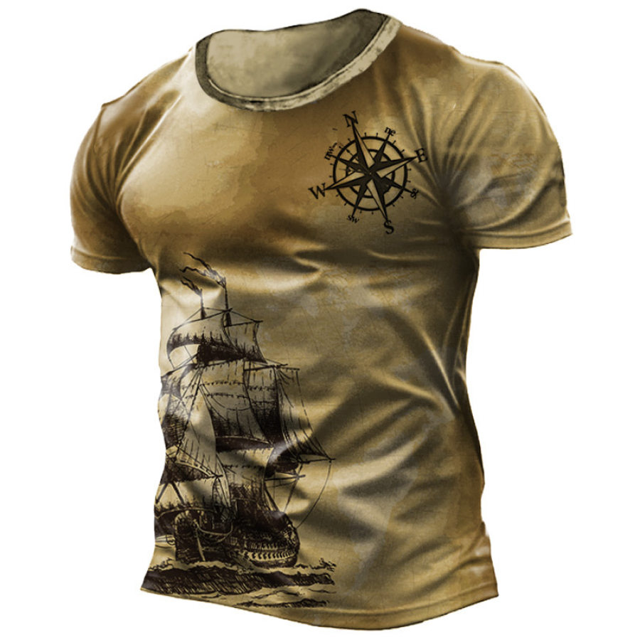 

Men's Short Sleeve T-Shirt Vintage Nautical Boat Print Summer Top