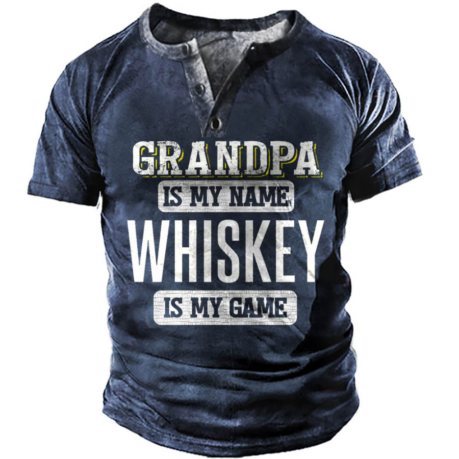 

Men's T-Shirt Henley Whiskey For Grandpa Fathers Day Short Sleeve Summer Daily Top Blue