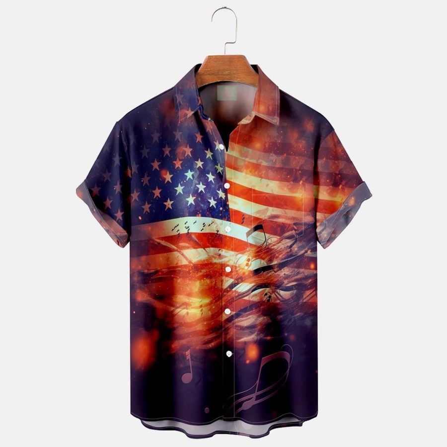 

Men's Shirt American Flag Plus Size Short Sleeve Hawaii Beach Summer Daily Top Blue