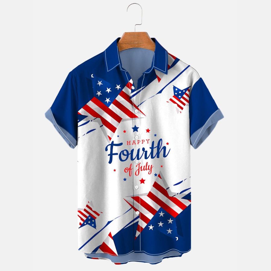 

Men's Shirt American Flag Independence Day 4th Of July Plus Size Short Sleeve Hawaii Beach Summer Daily Top Blue