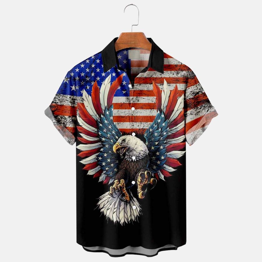 

Men's Shirt American Flag Eagle Plus Size Short Sleeve Hawaii Beach Summer Daily Top Black