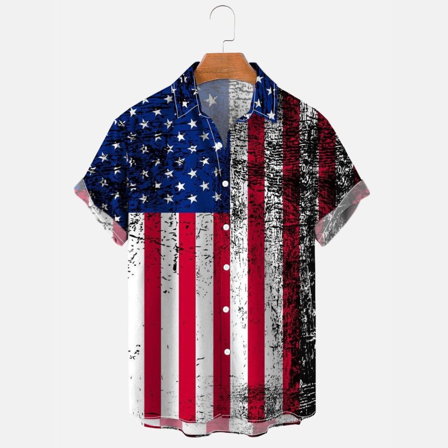 

Men's Shirt American Flag Plus Size Short Sleeve Hawaii Beach Summer Daily Top White