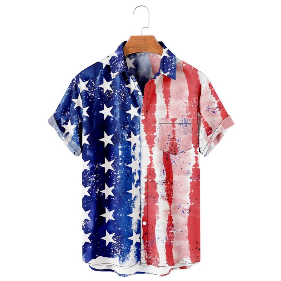 

Men's Shirt American Flag Plus Size Short Sleeve Hawaii Beach Summer Daily Top Blue