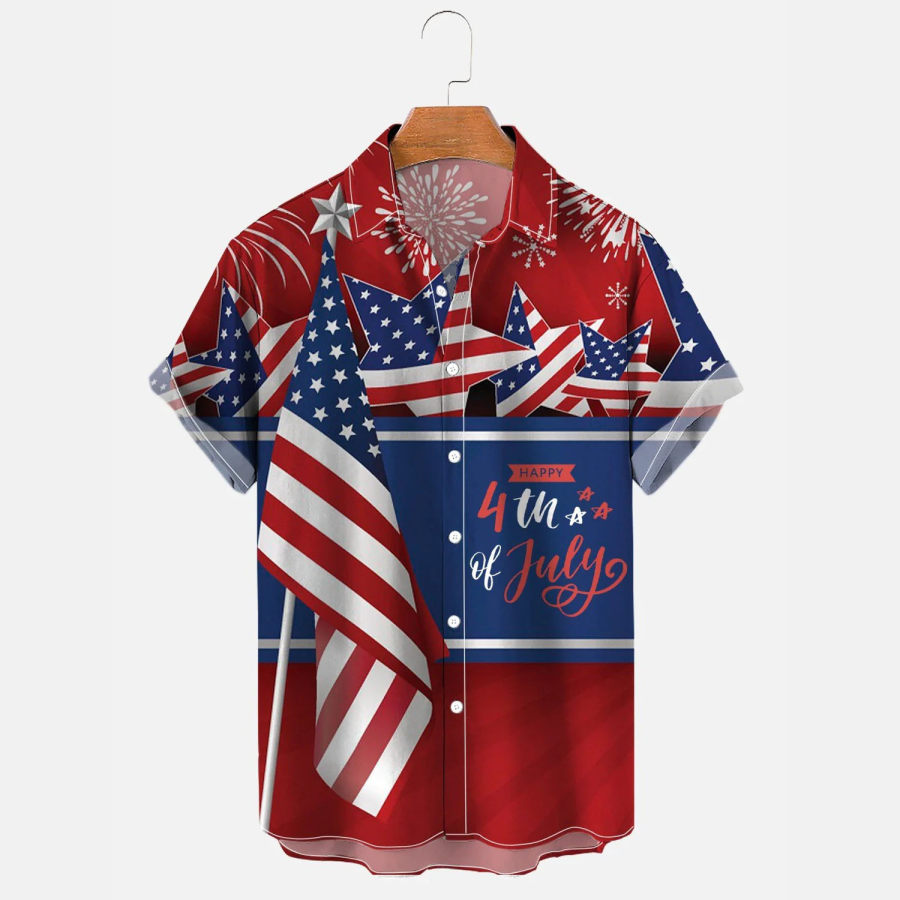 

Men's Shirt American Flag Independence Day 4th Of July Plus Size Short Sleeve Hawaii Beach Summer Daily Top Red
