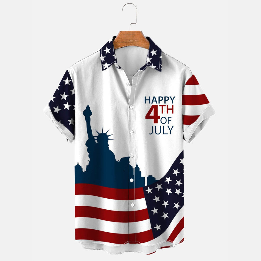 

Men's Shirt American Flag Independence Day 4th Of July Plus Size Short Sleeve Hawaii Beach Summer Daily Top White