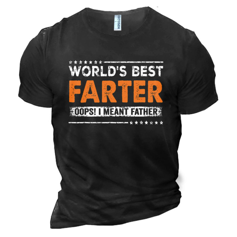 

Men's Cotton T-Shirt Fathers Day Funny Worlds Best Farter I Mean Father Short Sleeve Top