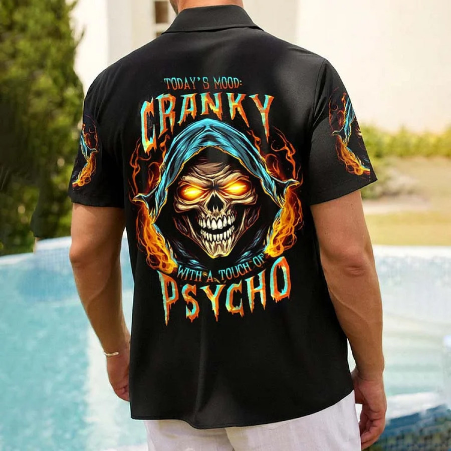

Camicia A Maniche Corte Da Uomo Di Oggi Mood Irritabile Con Un Tocco Di Stampa Teschio Psicopatico