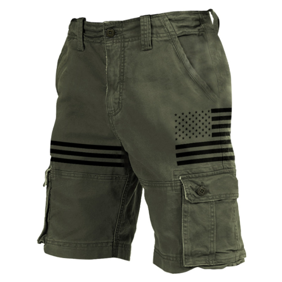 

Men's Shorts Vintage American Flag Functional Pocket Army Green