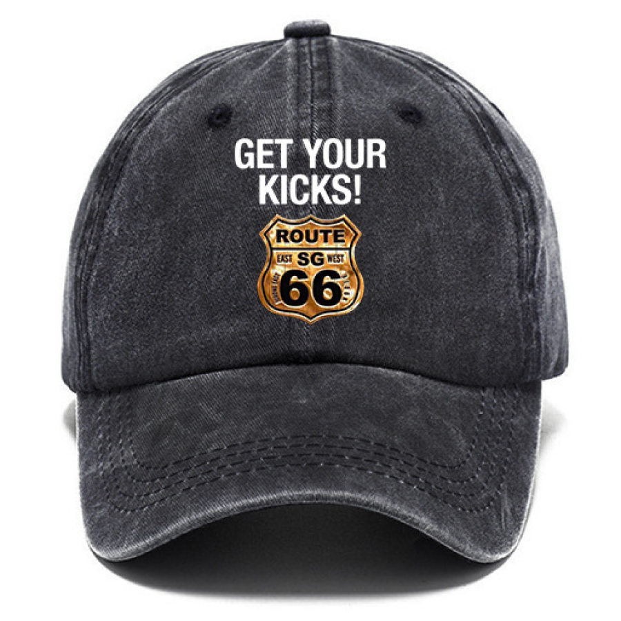 

Sombrero De Algodón Lavado Para El Sol Vintage Get Your Kicks Route 66 Outdoor Casual Cap Khaki Navy Black Gray Grass Green