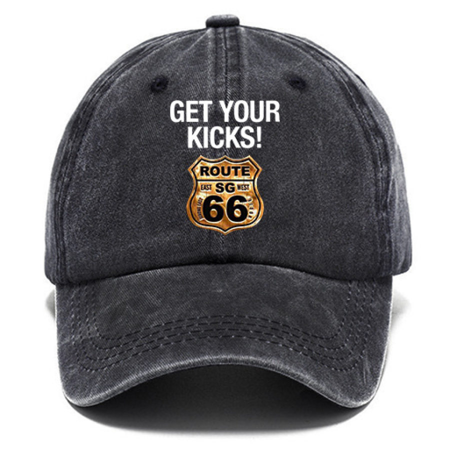 

Washed Cotton Sun Hat Vintage Get Your Kicks Route 66 Outdoor Casual Cap Khaki Navy Black Gray Grass Green