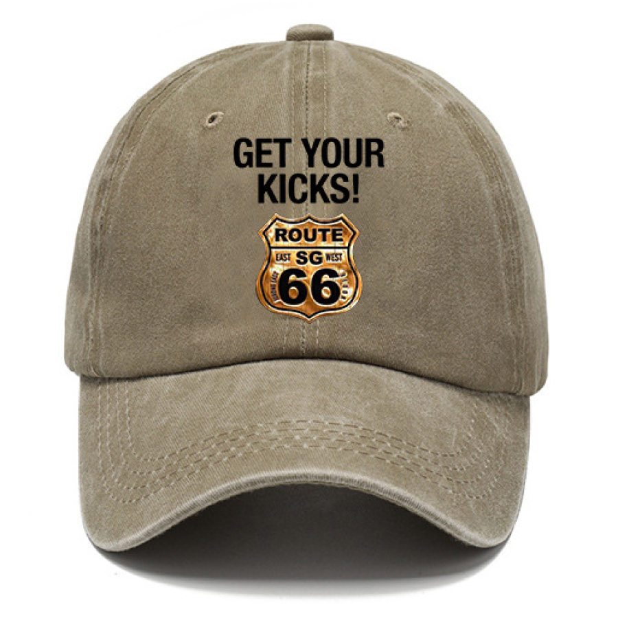 

Cappello Da Sole In Cotone Lavato Vintage Get Your Kicks Route 66 Cappellino Casual Da Esterno Cachi Blu Navy Nero Grigio Verde Erba