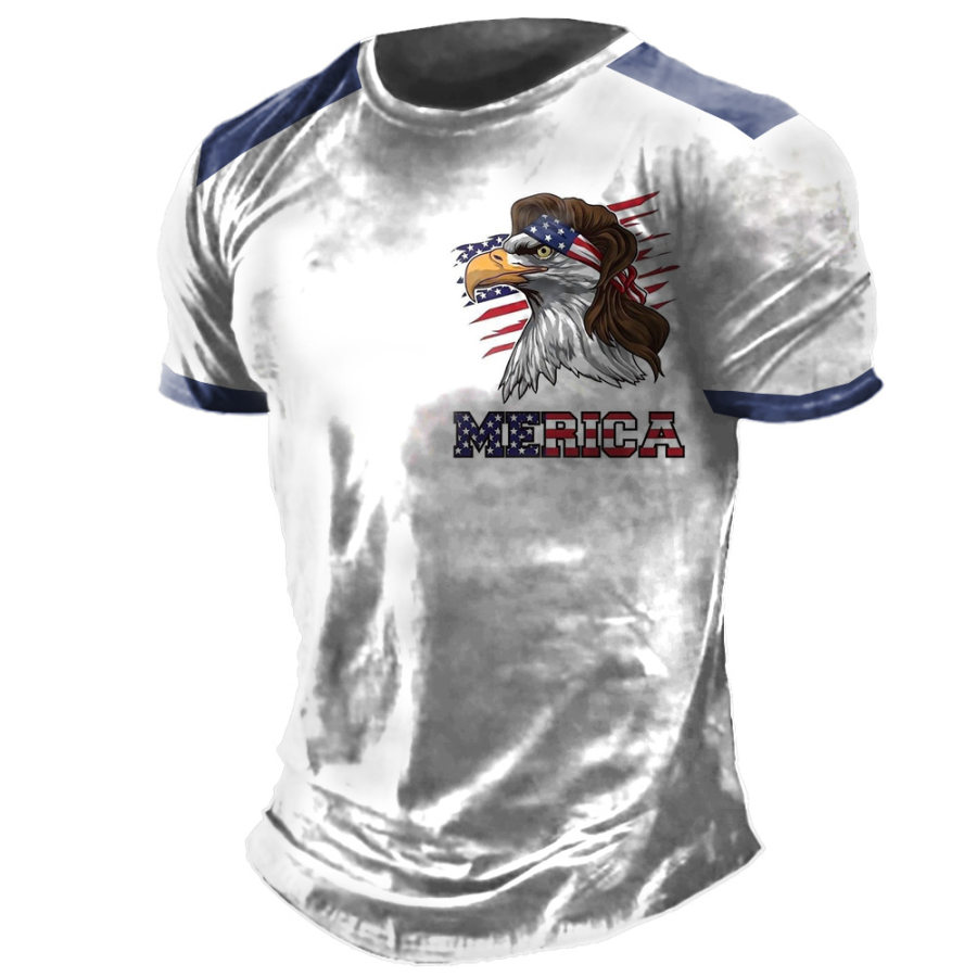 

Men's Vintage American Flag Eagle Print Crew Neck T-Shirt