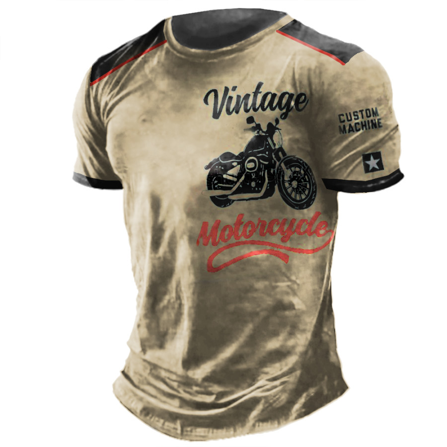

Men's Vintage Motorcycle Print Crewneck T-Shirt