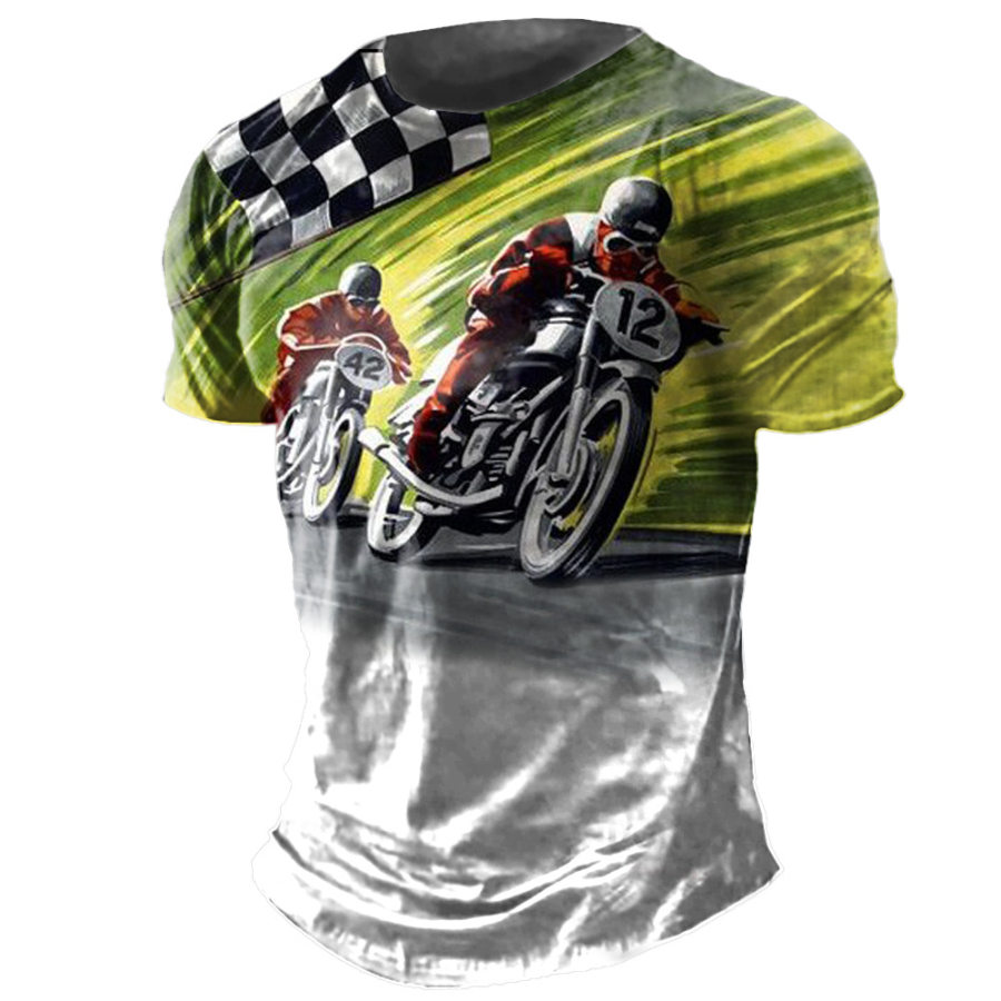 

Men's Vintage Motorcycle Race Print Crew Neck T-Shirt