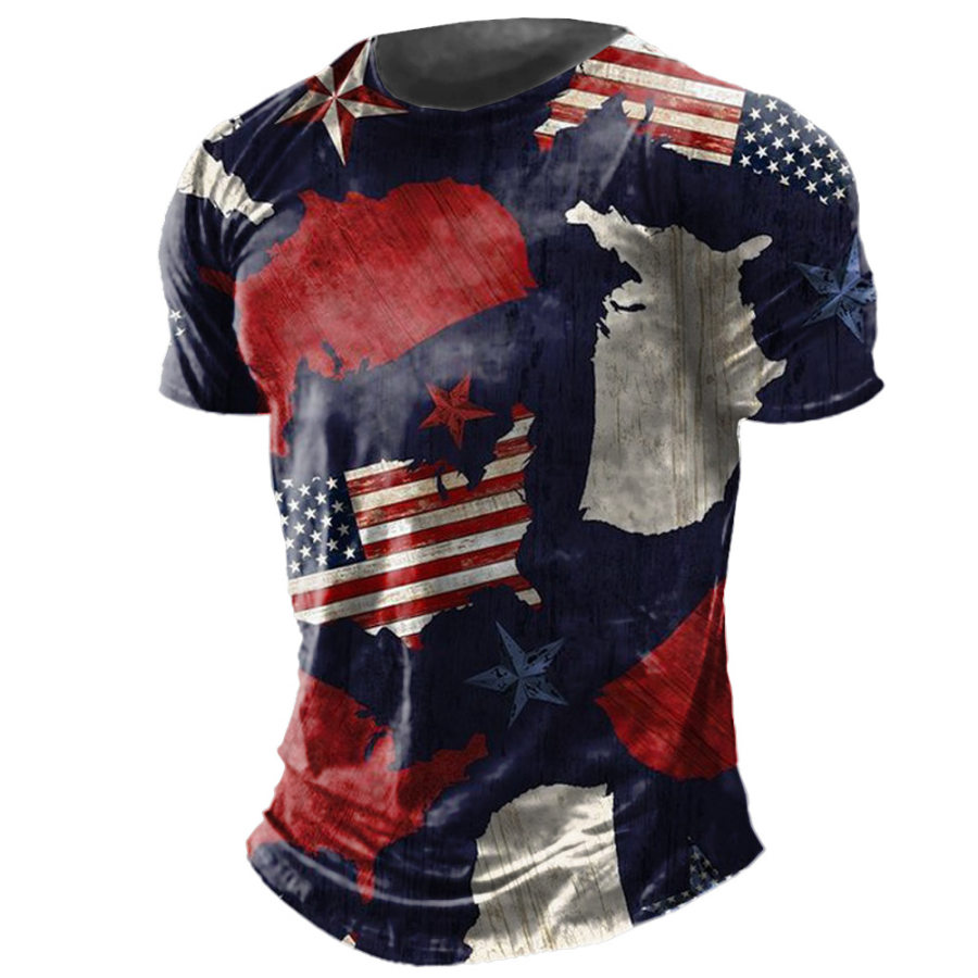 

Men's Vintage American Flag Print Crew Neck T-Shirt