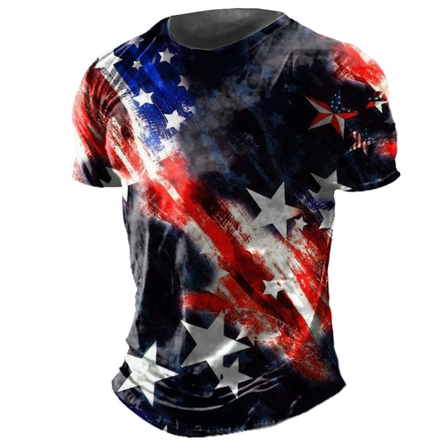 

Camiseta Masculina Vintage Com Estampa De Bandeira Americana Gola Redonda