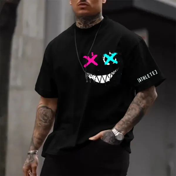 Men's Smiley Print Cotton T-shirt - Kalesafe.com 