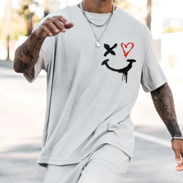Men's Smiley Print Cotton T-shirt - Kalesafe.com 