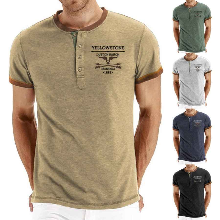 

Men's Henry T-shirt Retro West Yellowstone Cowboy Colorblock Printing Pattern Summer Short Sleeve Round Neck Tee