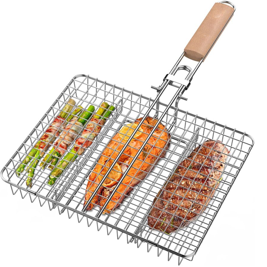 

Grill Basket Rustproof Stainless Steel BBQ Grilling Basket For Meat Steak Shrimp Vegetables Chops Outdoor Grill Accessor