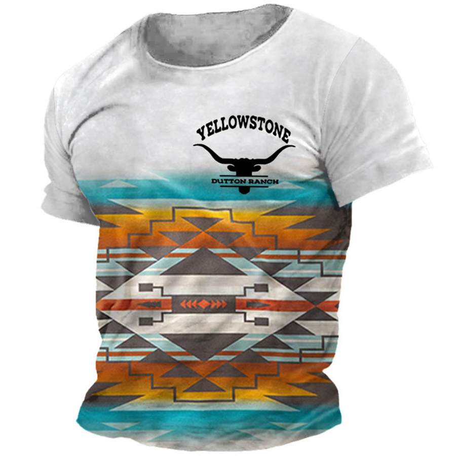 

Men's T-Shirt Vintage Western Yellowstone Aztec Plus Size Short Sleeve Summer Daily Tops Orange Red Blue Sky Blue Green