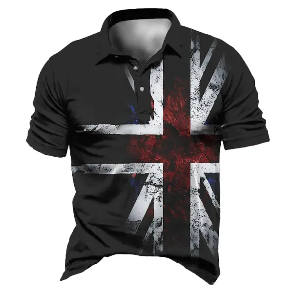 Men's Polo T-Shirt Vintag Union Jack Union Flag Print Short Sleeve Outdoor Summer Daily Tops Black - Kalesafe.com 