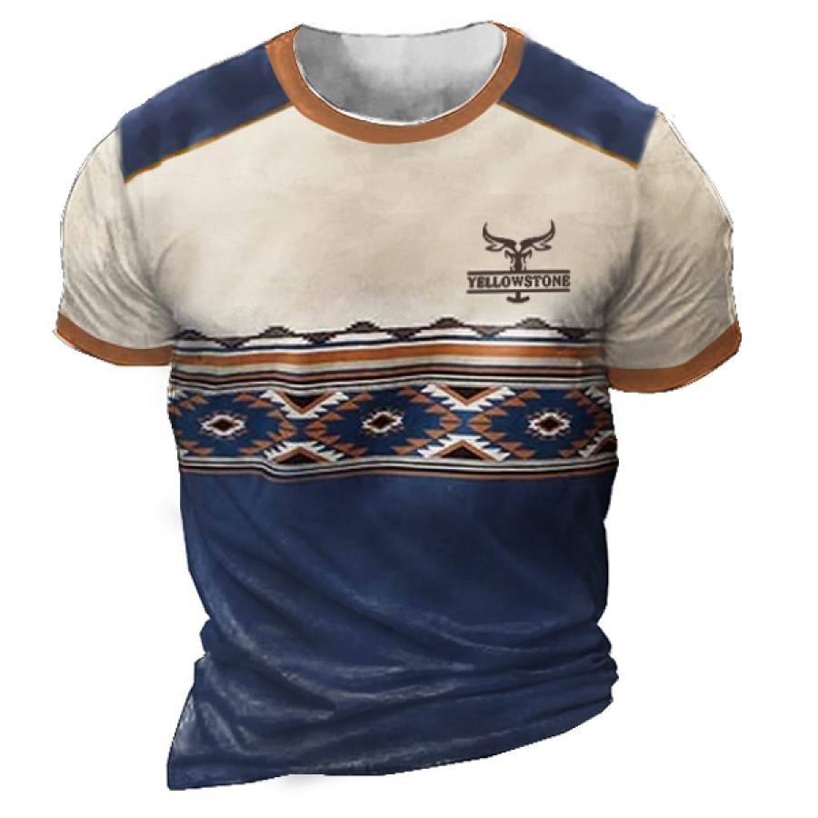 

Men's Cotton T Shirt Round Neck Yellowstone Western Ethnic Pattern Vintage Print Casual Hawaiian Clothing