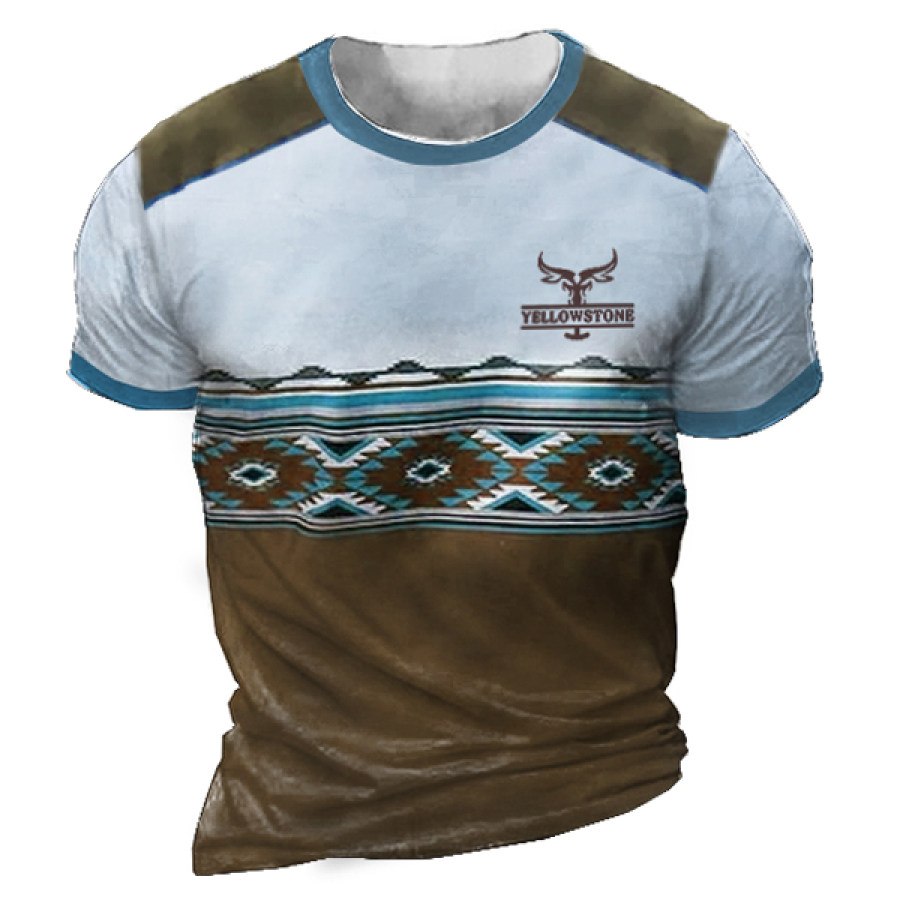 

Men's Cotton T Shirt Round Neck Yellowstone Western Ethnic Pattern Vintage Print Casual Hawaiian Clothing