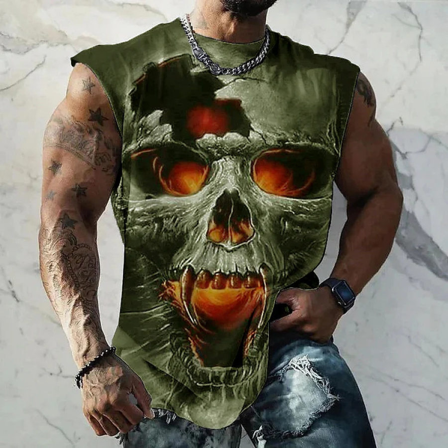 

Men's Tank Tops Summer Sleeveless Tee Skull Cool Workout T-Shirts Vest For Men Fitness Vest Athletic Undershirts