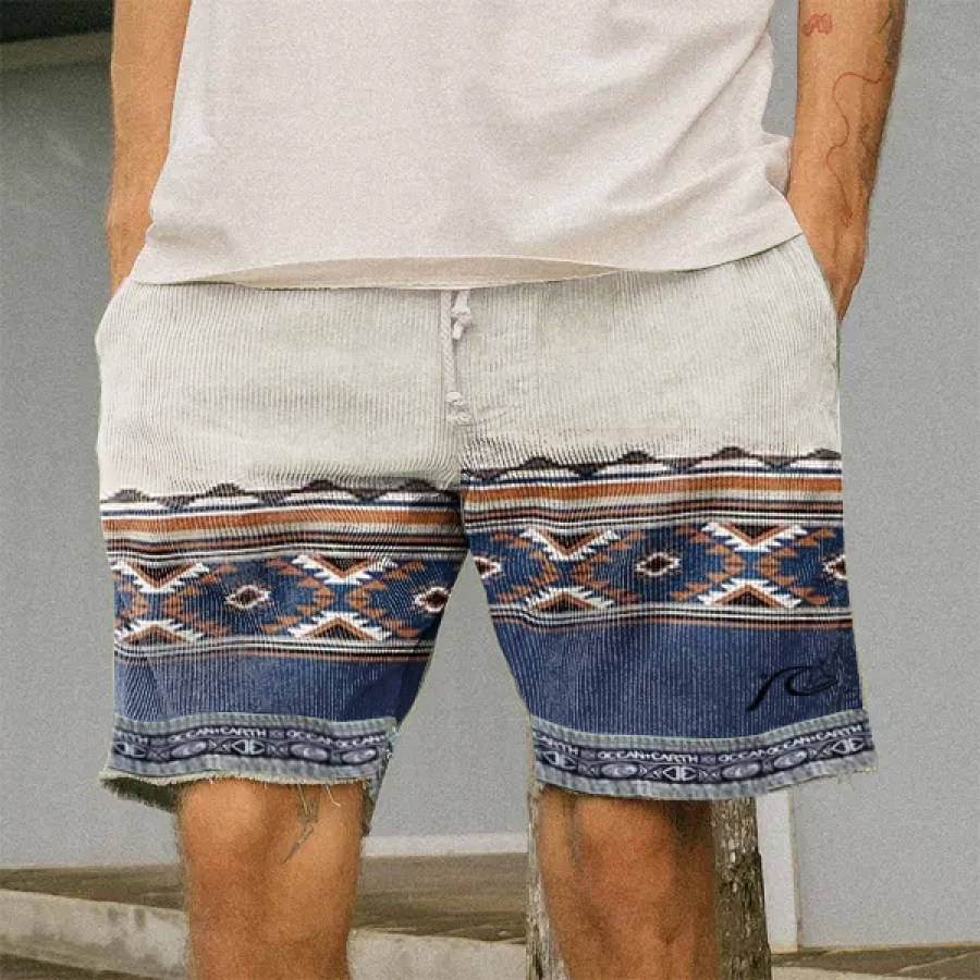 

Men's Surf Shorts Vintage Corduroy Western Ethnic Pattern Hawaiian Clothing Vacation Travel Board Shorts