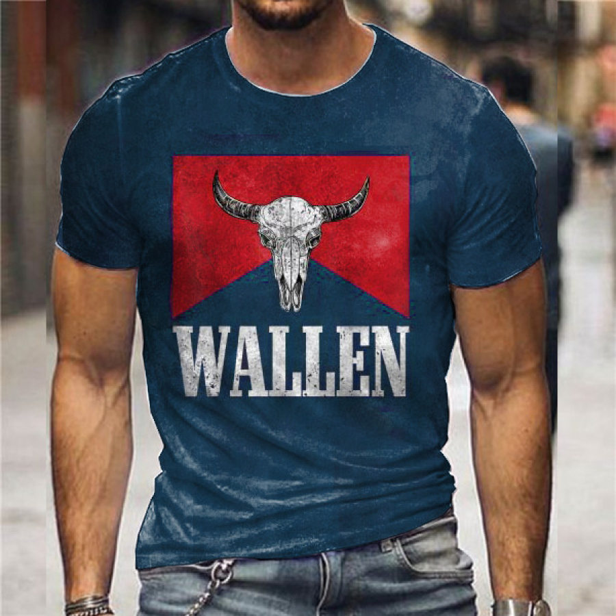 

Men's T Shirt Cotton Vintage Wild West Denim Print Round Neck Casual Short Sleeve Clothing Apparel Fashion Basic Classic