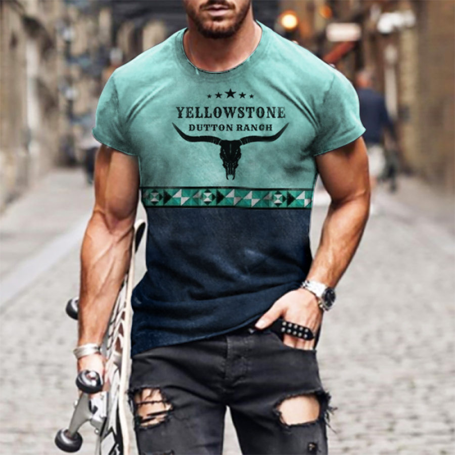 

Men's Cotton T Shirt Vintage Yellowstone Gray Khaki Green Blue Pink Short-Sleeve Crewneck Tee Plus Size Outdoor