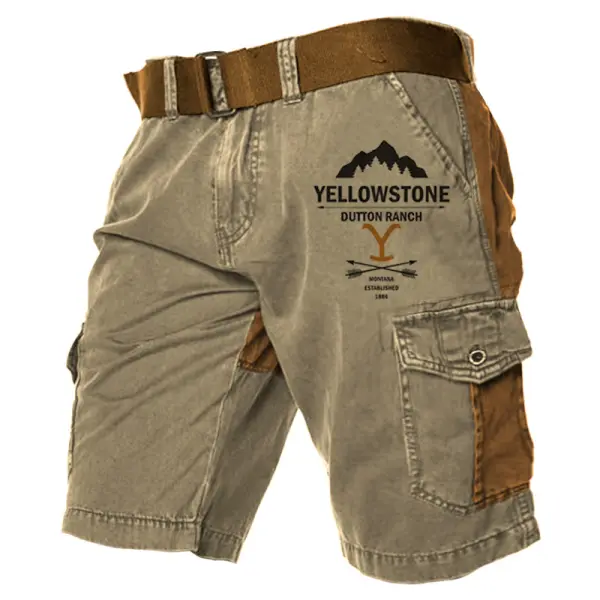 Men's Shorts Yellowstone Outdoor Retro Print Pattern Color Matching Pocket Five-point Pants - Kalesafe.com 