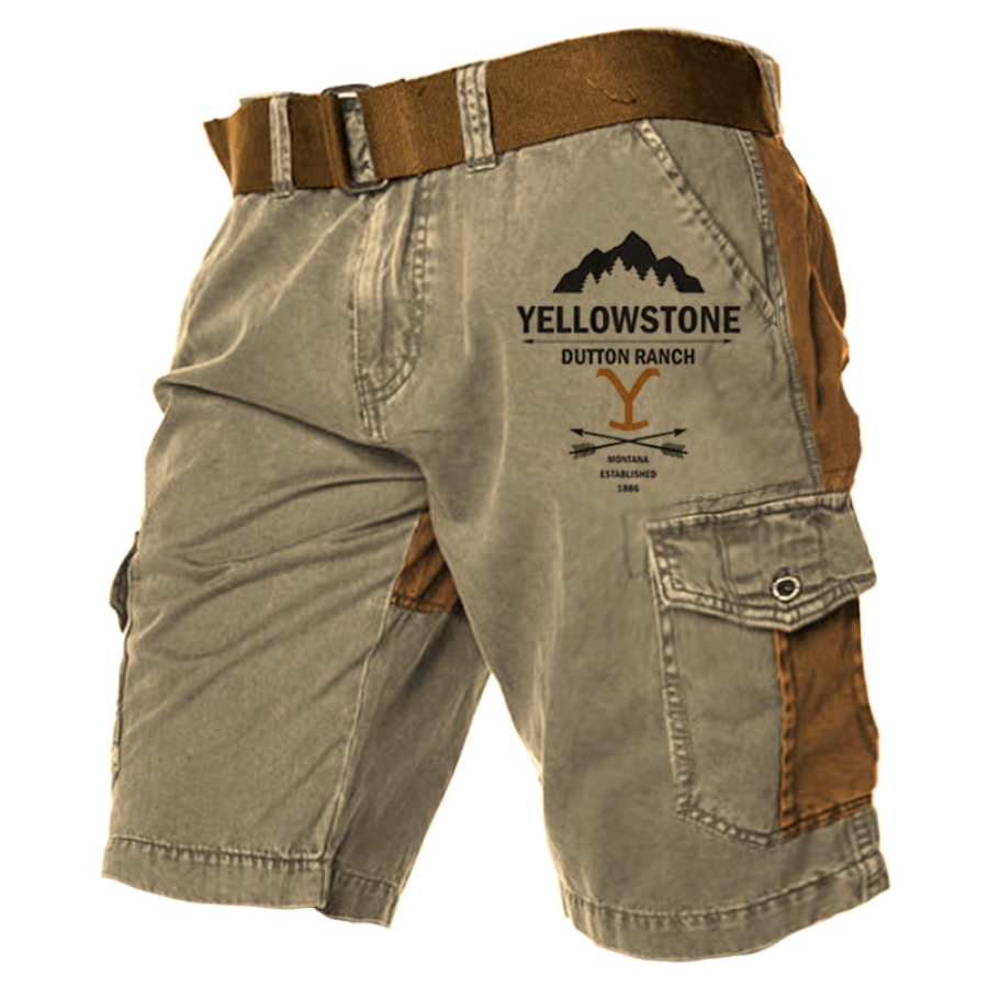 

Men's Shorts Yellowstone Outdoor Retro Print Pattern Color Matching Pocket Five-point Pants